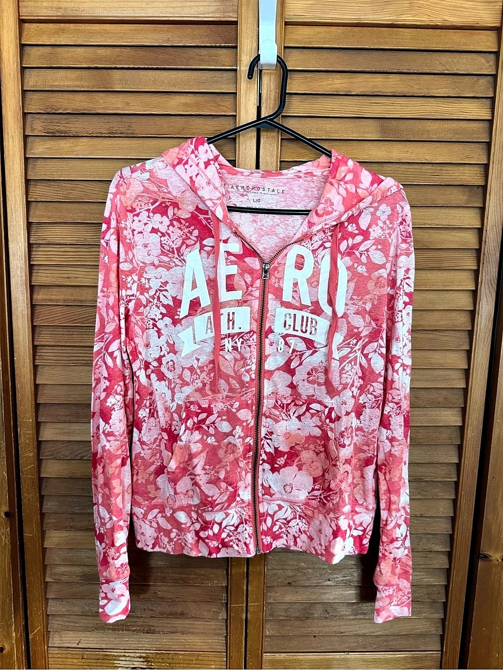 Aeropostale Floral Zip Hoodie Pink & White Large